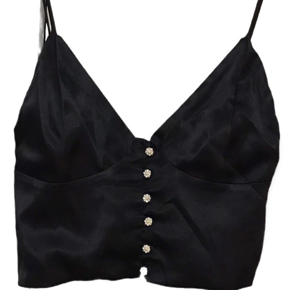 ZARA BLACK CROP TOP WITH PEARLED BUTTON - BUSTIER - SMALL - BRAND NEW WITH TAG - Picture 2 of 16